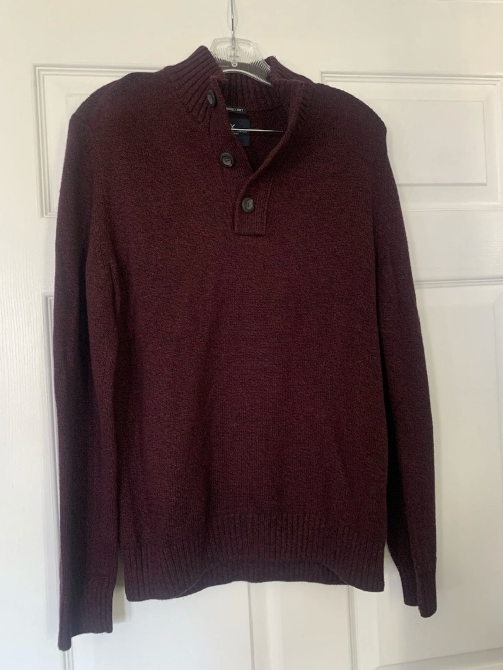 American Eagle "Seriously Soft" Burgundy Button Mock Neck Sweater - Men's M